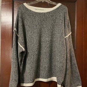 Grey with Cream Trim Oversized Sweater, size L